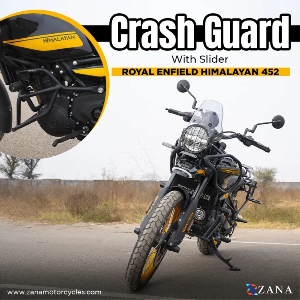 Zana-ROYAL-ENFIELD-Himalayan-450-Bike-Protection-Crash-Guard-Zana-Crash-Guard-for-Himalayan-450-with-Slider-Black-Texture-Mild-Steel-V1