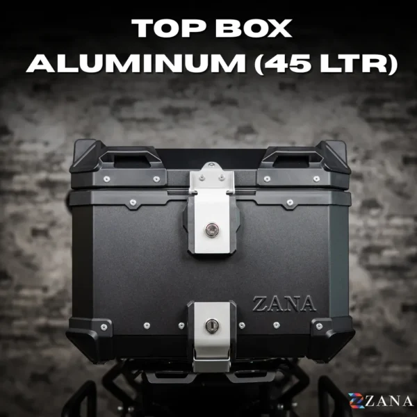 Zana-Universal-Products-Top-Box-Aluminium-Box-ZANA-UNIVERSAL-TOP-BOX-ALUMINIUM-BLACK-45ltr-L-FLAT-WITH-BACK-REST-CUSHION