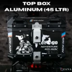 Zana-Sticker Top Box Aluminium (45 Ltr) L-flat Black With Back Rest Cushion